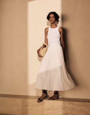 Linen Rich Crinkle Midi Skirt