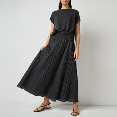 Linen Rich Crinkle Midi Skirt