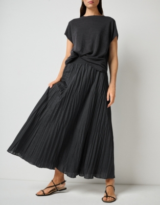 Linen Rich Crinkle Midi Skirt