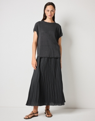 Linen Rich Curved Hem Knitted Tee - Storm Grey
