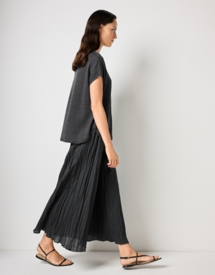Linen Rich Curved Hem Knitted Tee - Storm Grey