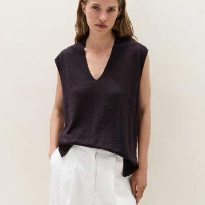 Linen Rich Deep V Extended Shoulder Tee