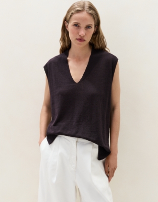 Linen Rich Deep V Extended Shoulder Tee