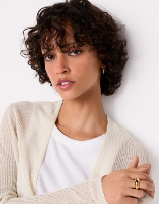 Linen Rich Edge To Edge Cardigan - Soft White