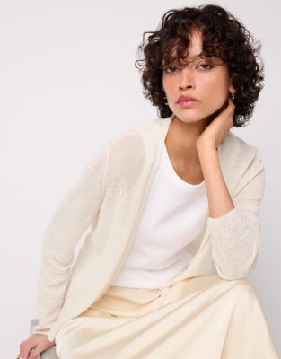 Linen Rich Edge To Edge Cardigan - Soft White