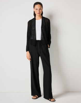 Linen Rich Edge To Edge Cardigan - Black