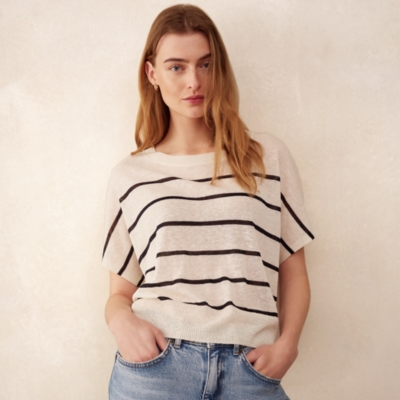 Linen Rich Extended Shoulder Stripe Tee