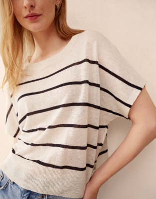 Linen Rich Extended Shoulder Stripe Tee