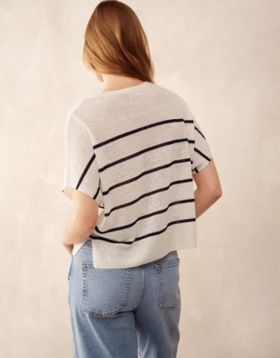 Linen Rich Extended Shoulder Stripe Tee