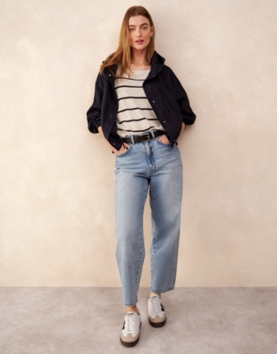 Linen Rich Extended Shoulder Stripe Tee