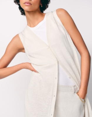 Linen Rich Long Line Sleeveless Cardigan