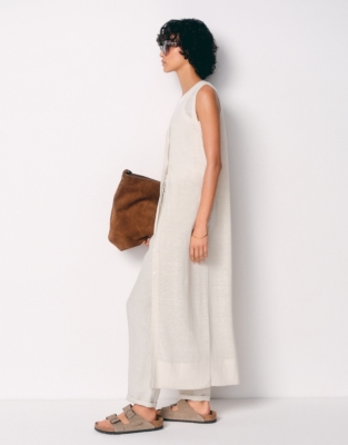 Linen Rich Long Line Sleeveless Cardigan