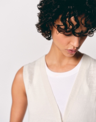 Linen Rich Long Line Sleeveless Cardigan