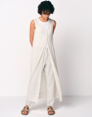 Linen Rich Long Line Sleeveless Cardigan