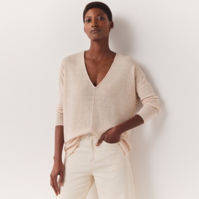 Linen Rich Oversized V-Neck Jumper