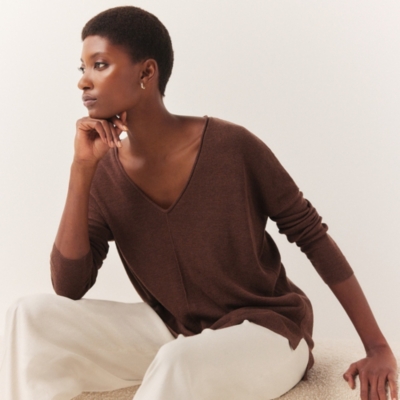 Linen Rich Oversized V-Neck Jumper