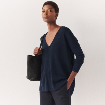 Linen Rich Oversized V-Neck Jumper