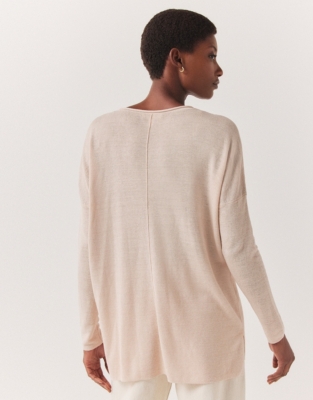 Linen Rich Oversized V-Neck Jumper - Shell