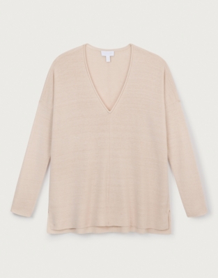 Linen Rich Oversized V-Neck Jumper - Shell