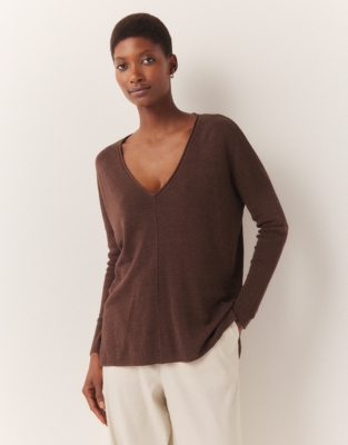 Linen Rich Oversized V-Neck Jumper