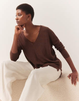 Linen Rich Oversized V-Neck Jumper