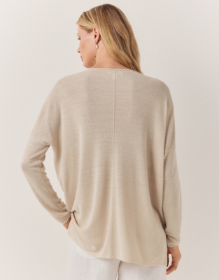 Linen Rich Oversized V-Neck Jumper - Flax