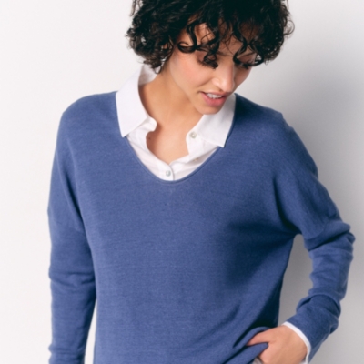 Linen Rich Oversized Voop Neck Jumper