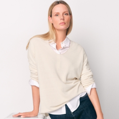 Linen Rich Oversized Voop Neck Jumper