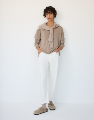 Linen Rich Oversized Voop Neck Jumper