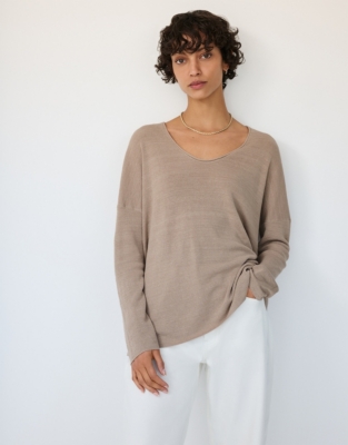 Linen Rich Oversized Voop Neck Jumper - Hazelwood