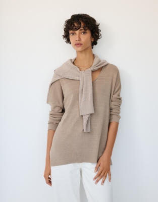 Linen Rich Oversized Voop Neck Jumper