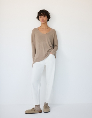 Linen Rich Oversized Voop Neck Jumper - Hazelwood