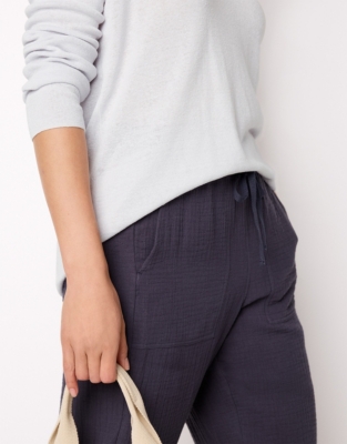Linen Rich Oversized Voop Neck Jumper - Ice Blue