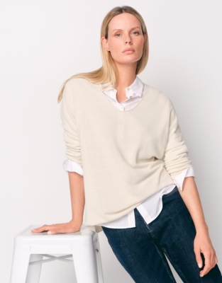 Linen Rich Oversized Voop Neck Jumper