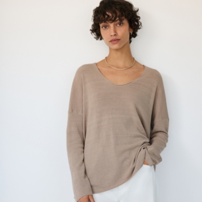 Linen Rich Oversized Voop Neck Sweater