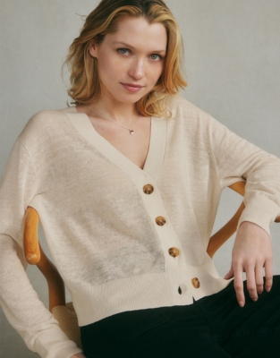 Linen Rich Pointelle Detail Cardigan Clothing Sale The White Company UK