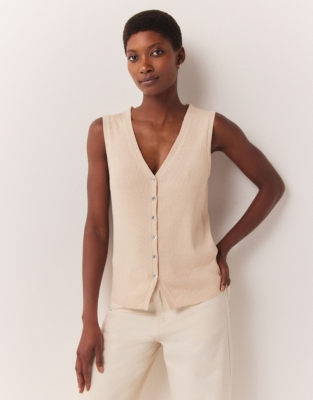 Linen Rich Ribbed Button Through Waistcoat View All Clothing The