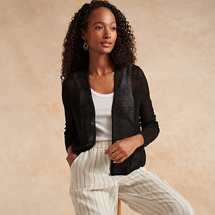 Linen Rich Ribbed Edge To Edge Cardigan