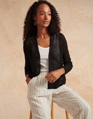 Linen Ribbed Longline Cardigan, Per Una