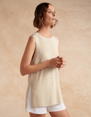 Linen Rich Ribbed Panel Tank Clothing Sale The White Company UK