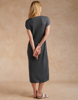 Linen Rich Ribbed V-Neck Dress