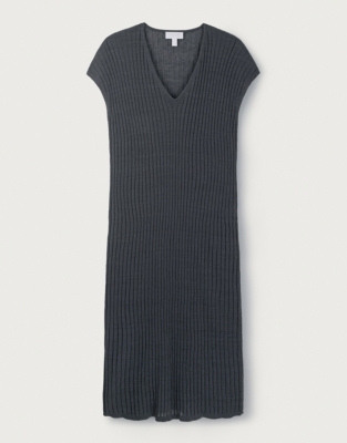 Linen Rich Ribbed V-Neck Dress