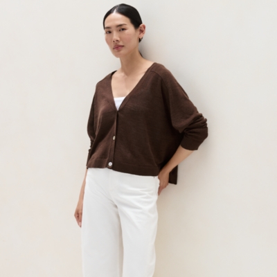 Linen Rich Saddle Shoulder Cropped Cardigan