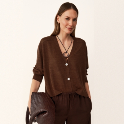 Linen Rich Saddle Shoulder Cropped Cardigan