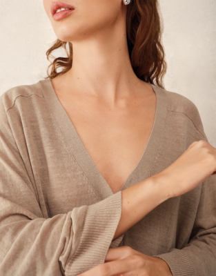 Linen Rich Saddle Shoulder Cropped Cardigan