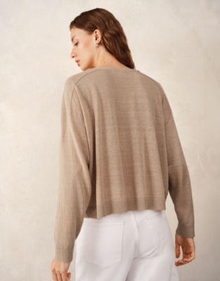 Linen Rich Saddle Shoulder Cropped Cardigan