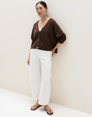 Linen Rich Saddle Shoulder Cropped Cardigan