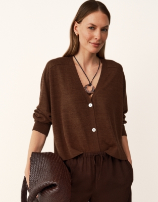 Linen Rich Saddle Shoulder Cropped Cardigan