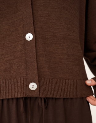 Linen Rich Saddle Shoulder Cropped Cardigan