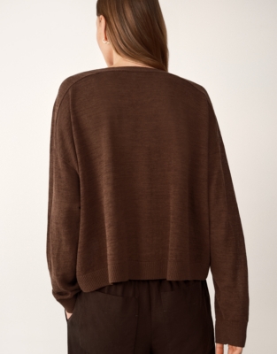 Linen Rich Saddle Shoulder Cropped Cardigan